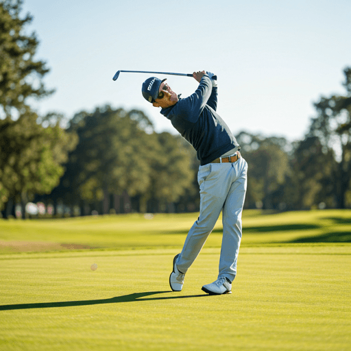 Man playing golf in sunny premium course